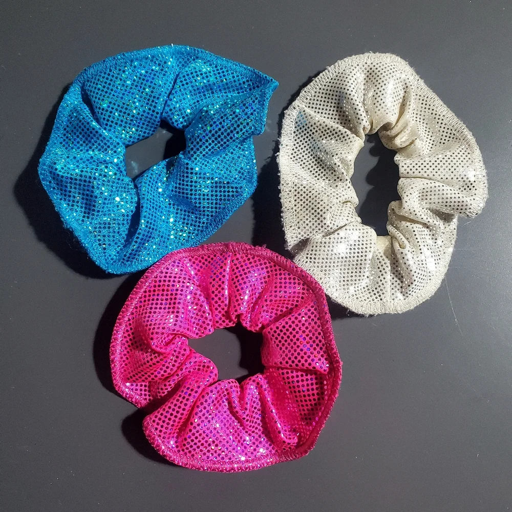 Gymnastics 3 Piece Sparkle Scrunchie Set Pink Blue‎ White Girls